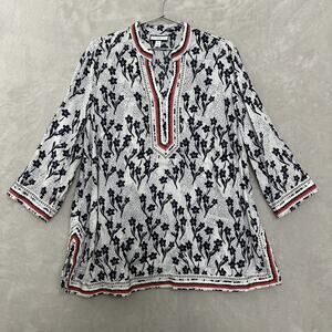 Charter Club 100% Linen Embroidered Tunic Floral Women’s Size 2X Beach Resort